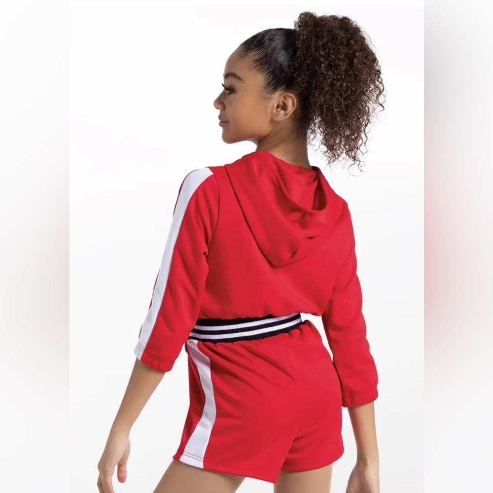Red Hooded Tracksuit with White Stripes